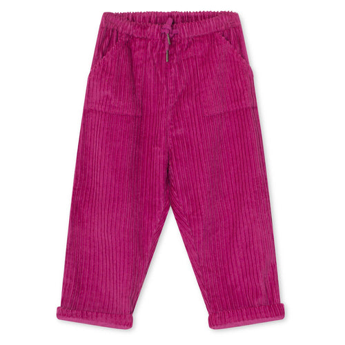 Fuchsia corduroy broek met elastische tailleband en trekkoord | Bastian Pants van A Monday in Copenhagen | Verkrijgbaar bij Little Fashion Addict