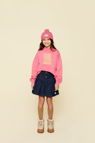 Roze Elliot Sweater met fluffy tekst voor meisjes van A Monday in Copenhagen | Verkrijgbaar bij Little Fashion Addict voor meisjes van 4 tot 12 jaar.