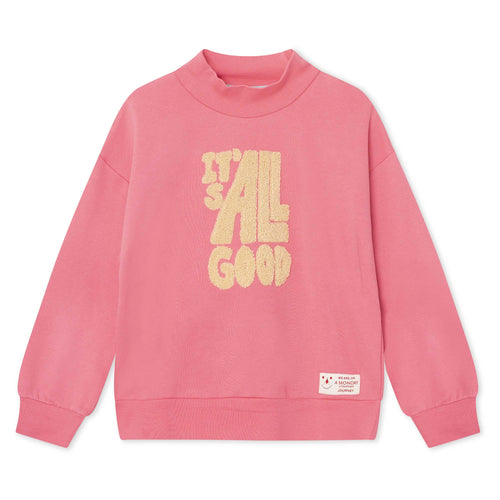 Roze Elliot Sweater met fluffy tekst voor meisjes van A Monday in Copenhagen | Verkrijgbaar bij Little Fashion Addict voor meisjes van 4 tot 12 jaar.