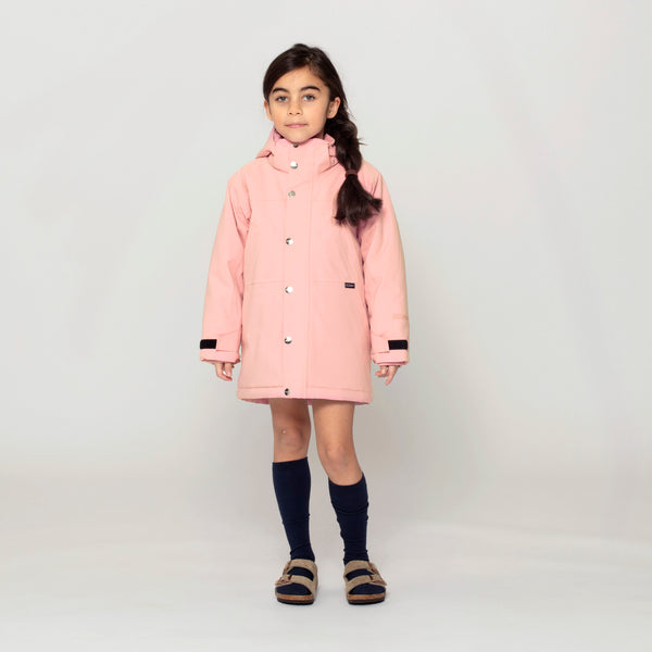 Gosoaky 'Sleeping Pigeon' kinderjas in evening pink, waterdicht met afneembare capuchon. | Ontdek Gosoaky bij Little Fashion Addict