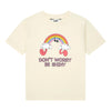 Littlefashionaddict - Hundred Pieces ecru meisjes T-shirt met regenboog print en 'Don't worry be shiny'. Verkrijgbaar vanaf 4 tot 12 jaar