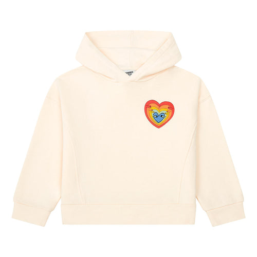 Littlefashionaddict - Hundred Pieces Ecrukleurige hoodie voor meisjes met vintage print van verschillende hartjes | Verkrijgbaar vanaf 6 tot 12 jaar
