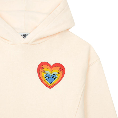 Littlefashionaddict - Hundred Pieces Ecrukleurige hoodie voor meisjes met vintage print van verschillende hartjes | Verkrijgbaar vanaf 6 tot 12 jaar