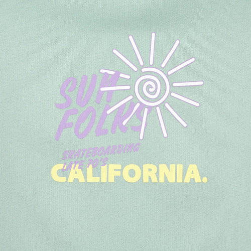 Hundred Pieces mintgroene jongenshoodie met lila 'California' print vooraan. | Verkrijgbaar bij Little Fashion Addict voor jongens vanaf 6 tot 12 jaar