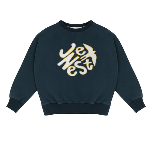 Jenest kindertrui in donkergrijs met vogelprint en ronde hals | Jenest - Bird Sweater Dark Grey | Verkrijgbaar bij Little Fashion Addict