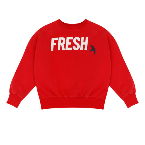 Vuurrode jongenssweater van Jenest met subtiele vogelprint | Jenest - Fresh Sweater Fire Red | Verkrijgbaar bij Little Fashion Addict