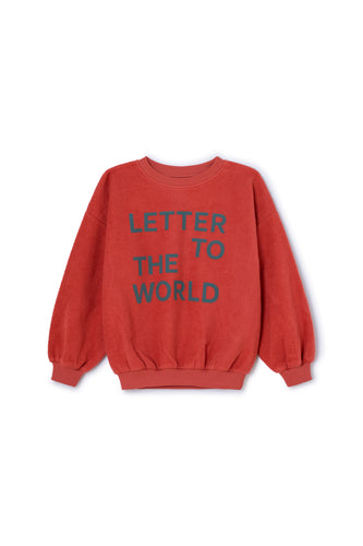 Unisex rode sweater met 'Letter to the World' print, biologisch katoen | Ontdek Letter To The World bij Little Fashion Addict