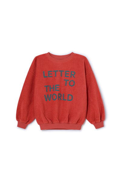 Unisex rode sweater met 'Letter to the World' print, biologisch katoen | Ontdek Letter To The World bij Little Fashion Addict