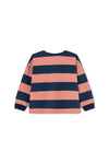 Gestreept meisjes T-shirt met lange mouwen en 'idea' patch, roze en donkerblauw van Letter To The World | Verkrijgbaar bij Little Fashion Addict