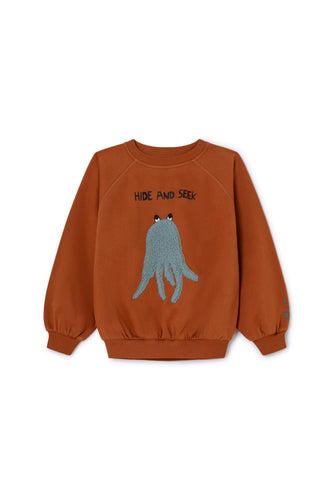 Roestbruine meisjessweater met octopusprint van Letter To The World | Verkrijgbaar bij Little Fashion Addict