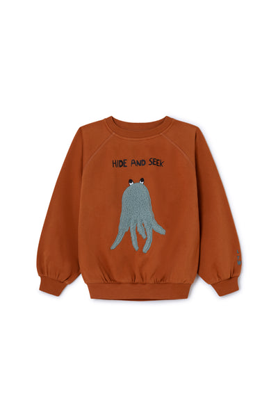 Roestbruine meisjessweater met octopusprint van Letter To The World | Verkrijgbaar bij Little Fashion Addict