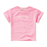 Zacht T-shirt voor meisjes in Summer Sorbet kleur met roze 'PINK LADY' print uit de Sorbet Sunday Collectie van Sproet & Sprout. |  Verkrijgbaar bij Little Fashion Addict