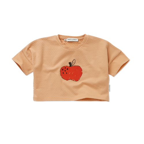 Cropped T-shirt met appelprint in licht beige uit de 'Sorbet Sunday' collectie van Sproet & Sprout