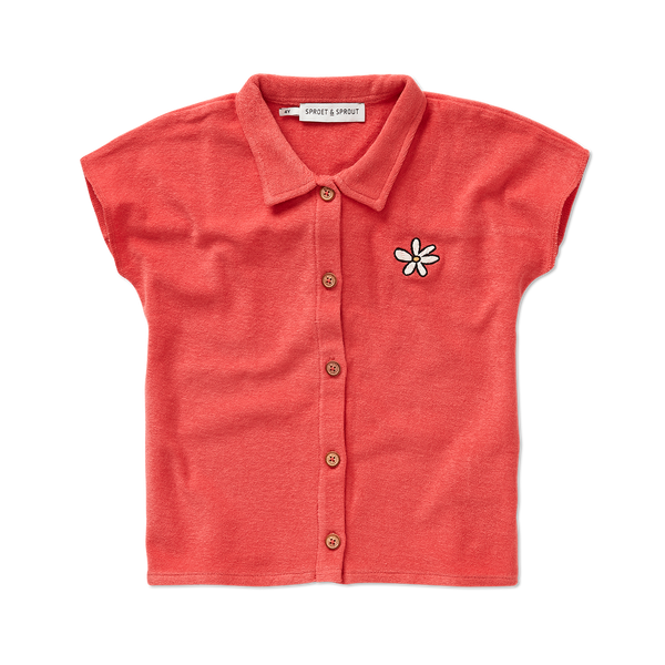 Zachte terry blouse voor meisjes in een subtiele roze kleur met bloemenborduursel uit de Sorbet Sunday collectie van Sproet & Sprout | Verkrijgbaar bij Little Fashion Addict