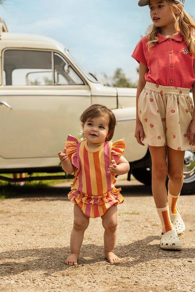 Zachte terry blouse voor meisjes in een subtiele roze kleur met bloemenborduursel uit de Sorbet Sunday collectie van Sproet & Sprout | Verkrijgbaar bij Little Fashion Addict