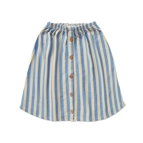 Midi rok met blauwe en beige strepen uit de Sorbet Sunday collectie met houten knoopjes |  Verkrijgbaar bij Little Fashion Addict