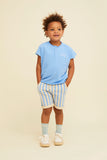 Sportieve chino short met gestreept patroon in de kleur Sesame voor jongens uit de Sorbet Sunday collectie van Sproet & Sprout | Verkrijgbaar bij Little Fashion Addict
