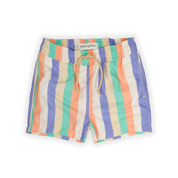 Zwemshort Multi Colour Stripes Nectarine voor jongens met kleurrijke verticale strepen uit de Sorbet Sunday Collectie van Sproet & Sprout | Verkrijgbaar bij Little Fashion Addict.