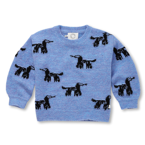 Gebreide sweater met all-over hondjesprint voor meisjes in molecuulblauw (grijsblauw) van Sproet & Sprout | Verkrijgbaar voor meisjes van 4 tot 10 jaar bij Little Fashion Addict