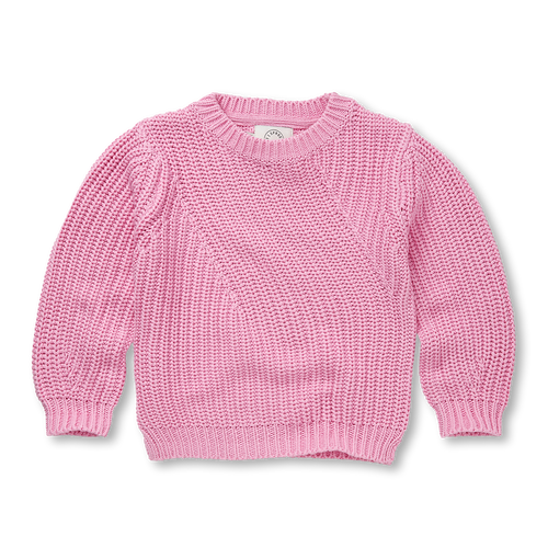 Kabelgebreide sweater voor meisjes in purple pink van Sproet & Sprout | Verkrijgbaar voor meisjes van 4 tot 10 jaar bij Little Fashion Addict