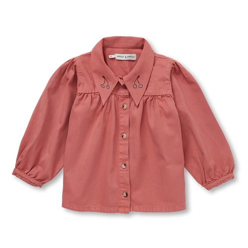 Meisjes denim blouse in trendy mauve van Sproet & Sprout | Verkrijgbaar voor meisjes van 4 tot 10 jaar bij Little Fashion Addict