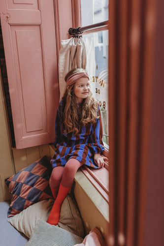 Colourblock tights in mauve en oranje voor meisjes van Sproet & Sprout | Verkrijgbaar bij Little Fashion Addict