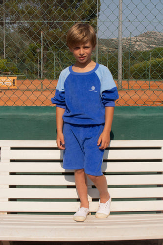 We Are Kids - Bermuda Hadri Terry in Mediterranean Blue voor jongens vanaf 4 jaar. Verkrijgbaar bij Little Fashion Addict.