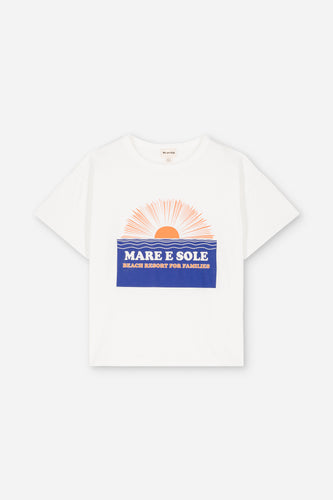 We Are Kids T-shirt met korte mouwen in Just White met Mare e Sole print voor jongens en meisjes vanaf 4 jaar. Verkrijgbaar bij Littlefashionaddict